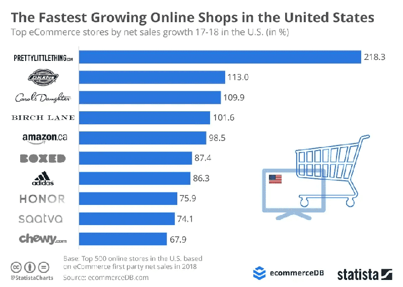 The Fastest Growing Online Shops in the United States in 2018
