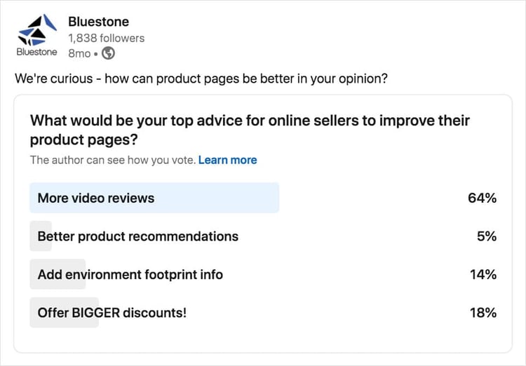 'More video reviews' was the No. 1 recommendation to online sellers to improve their product pages, according to our poll on Linkedin
