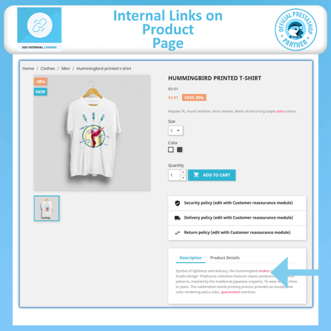 Examples of internal links on the product pages