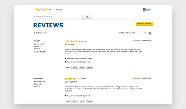 Reviews as social proof on a product page