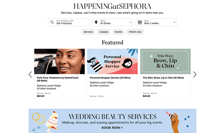 Sephora website with engaging content for audiences