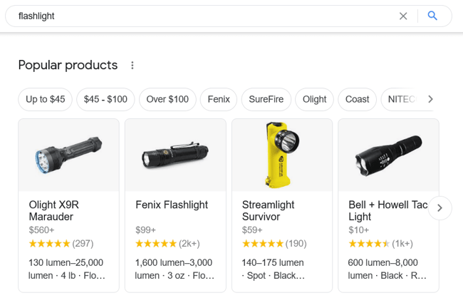 Popular products on Google Shopping