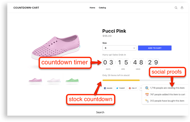 Example of countdown timer on the product page