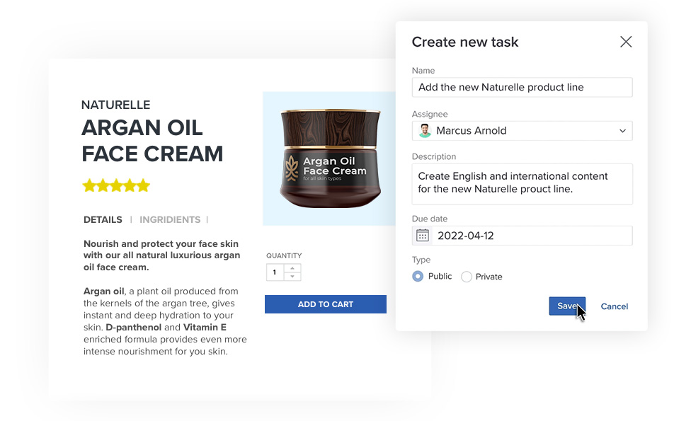 Product page and task screenshot